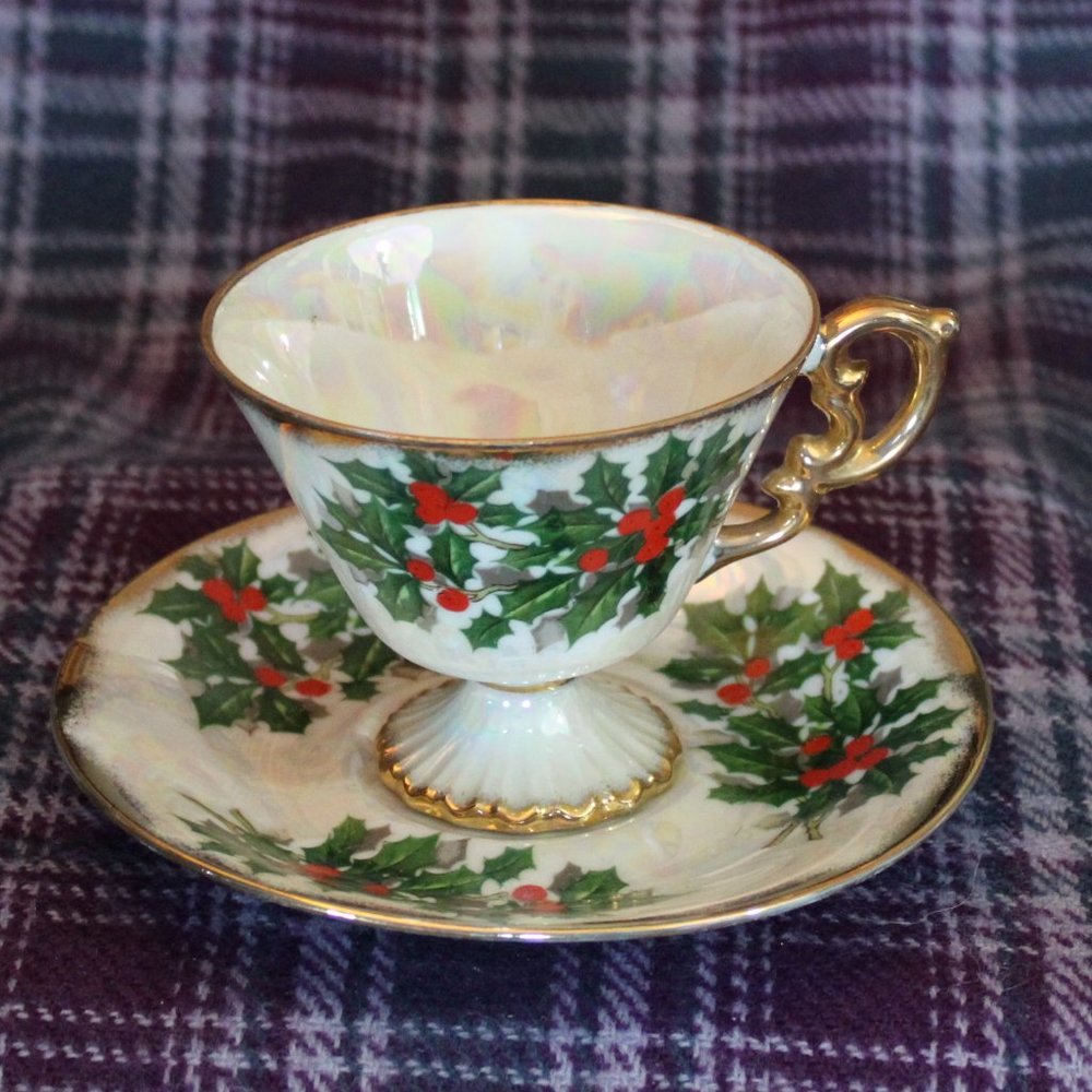 Vintage Ucagco Japan Holly Luster Teacup and Saucer